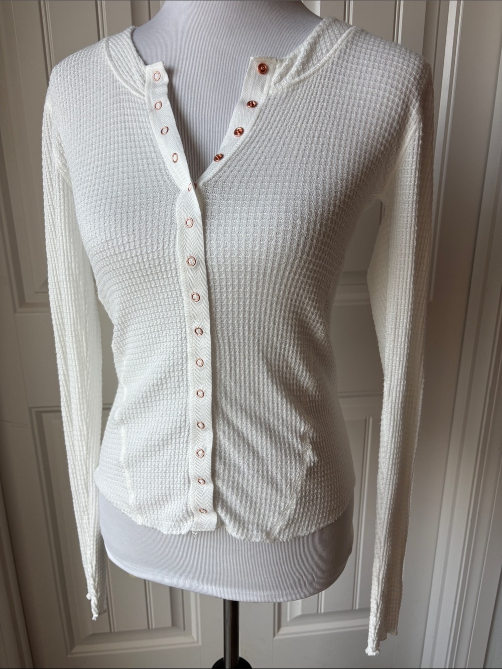 Intimately FREE PEOPLE Women's Cream Waffle-Knit Snap-Front Top